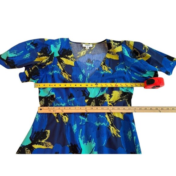 NWT Christopher John Rogers Womens Blue Floral Puff Sleeve Maxi Dress Size 14 - Picture 8 of 9